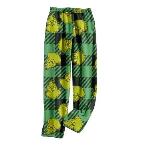 Produktbild: 𝑮𝒓𝒊𝒏𝒄𝒉 Weihnachts Jogginghose Weihnachts Schlafanzug Hose Weihnachtshose Damen Rot Kariert Wollhose Damen Pyjama Weihnachten Familie Kuschelschlafanzüge Gefütterte Damen Hosen Wollhose Grün S